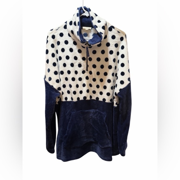 ODDY Navy and White Polka Dot Fleece Jacket - Picture 2 of 7
